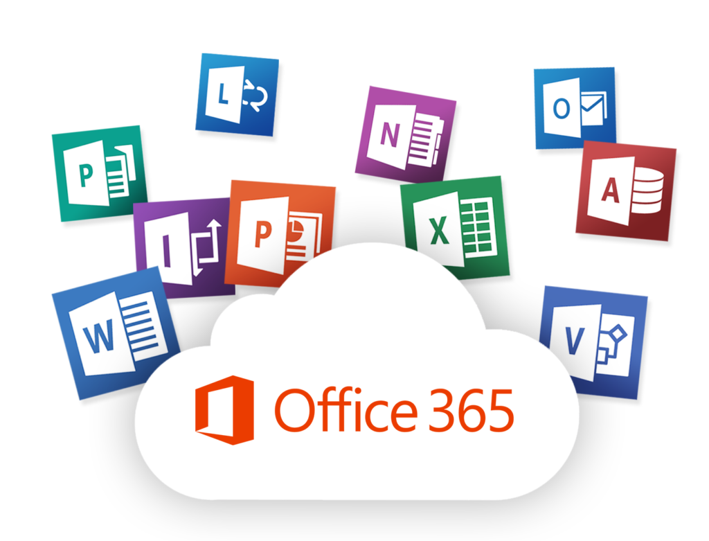 Nube con el texto Office 365 y los logos de las aplicaciones alrededor